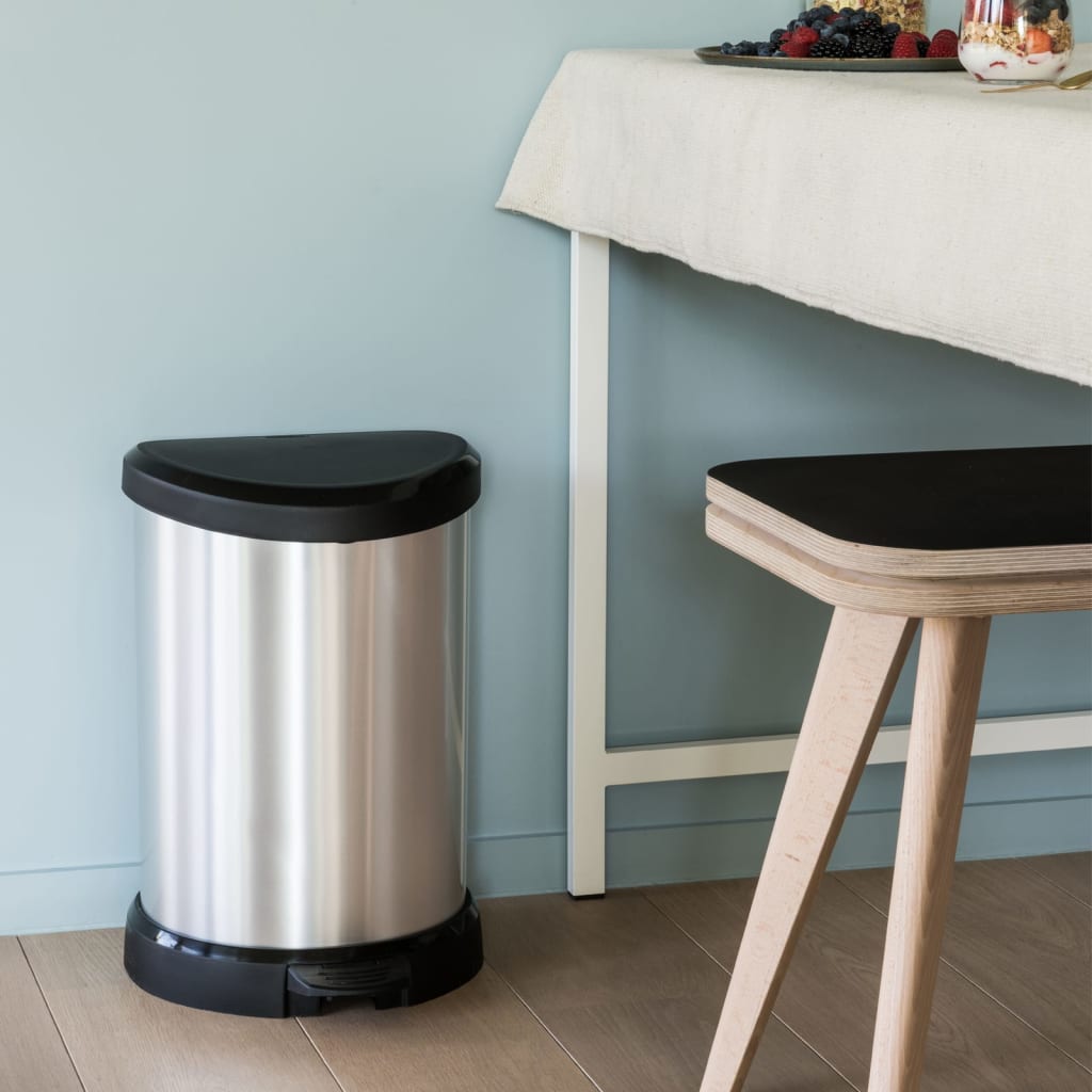 curver pedal bin Curver Pedal Bin Deco D-Shape 15L Silver – Royalton Home