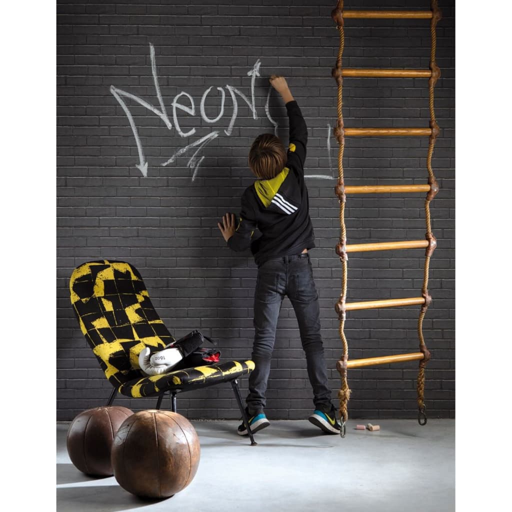 Noordwand Good Vibes Wallpaper Chalkboard Brick Wall Black and Grey