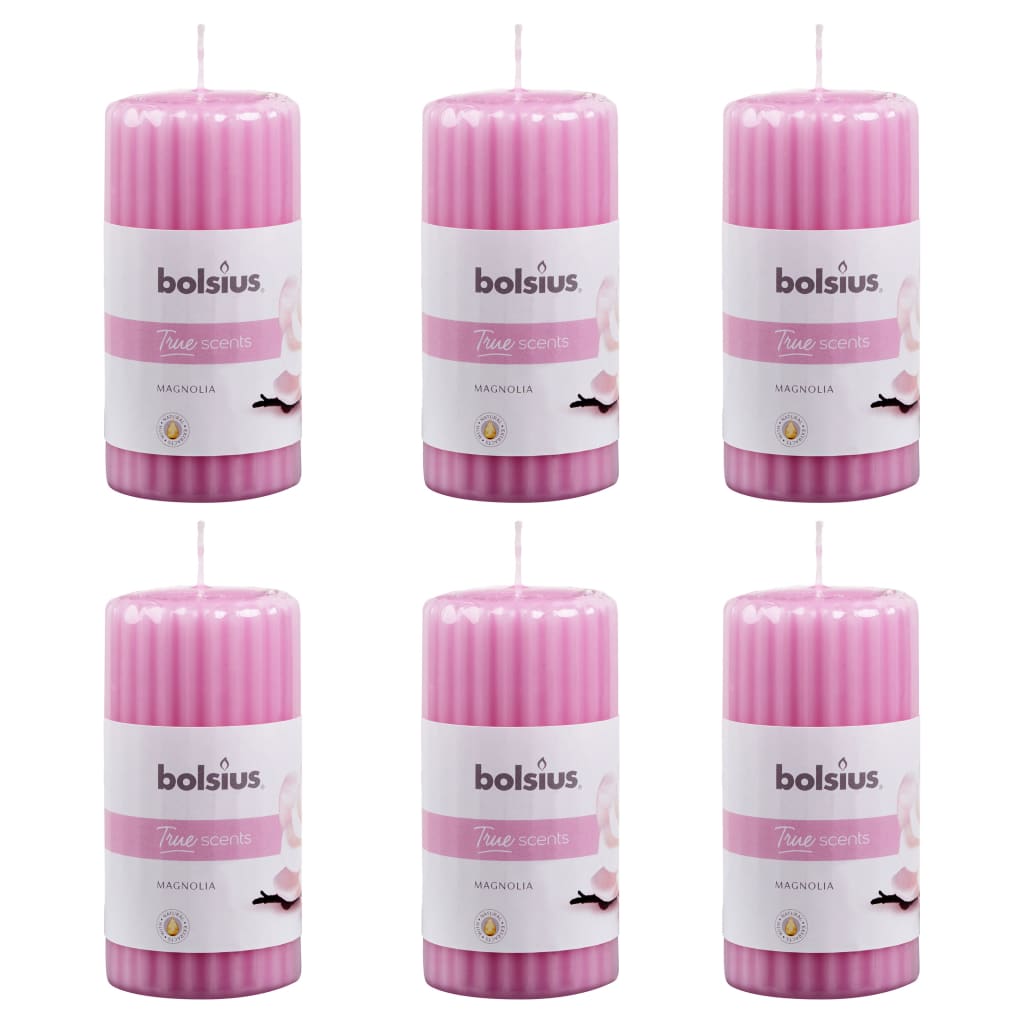 Bolsius Ribbed Pillar Scented Candles 6 pcs 120x58 mm Magnolia