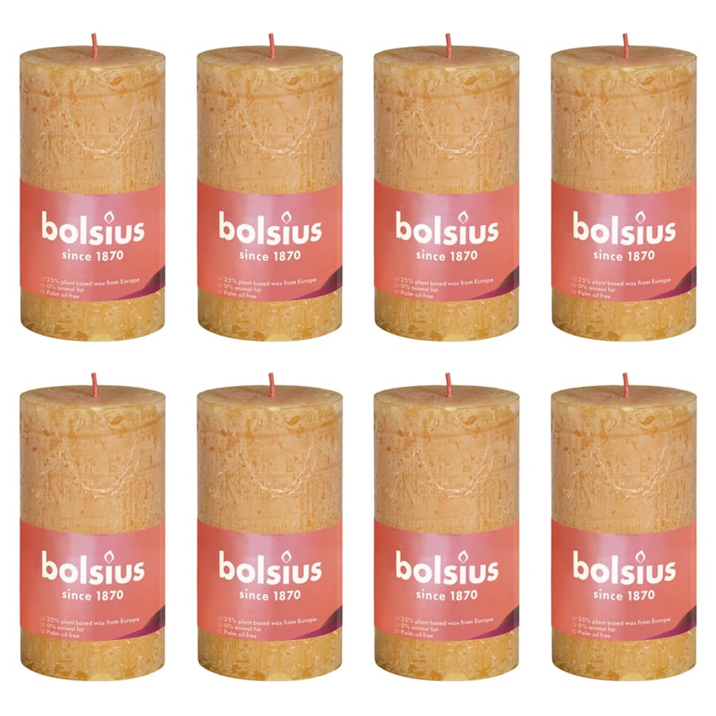 Bolsius Rustic Pillar Candles Shine 8 pcs 100x50 mm Honeycomb Yellow