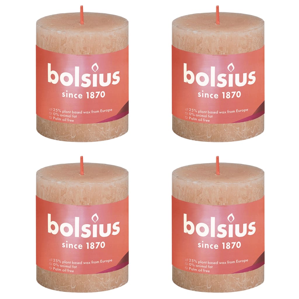 Bolsius Rustic Pillar Candles Shine 4 pcs 80x68 mm Misty Pink