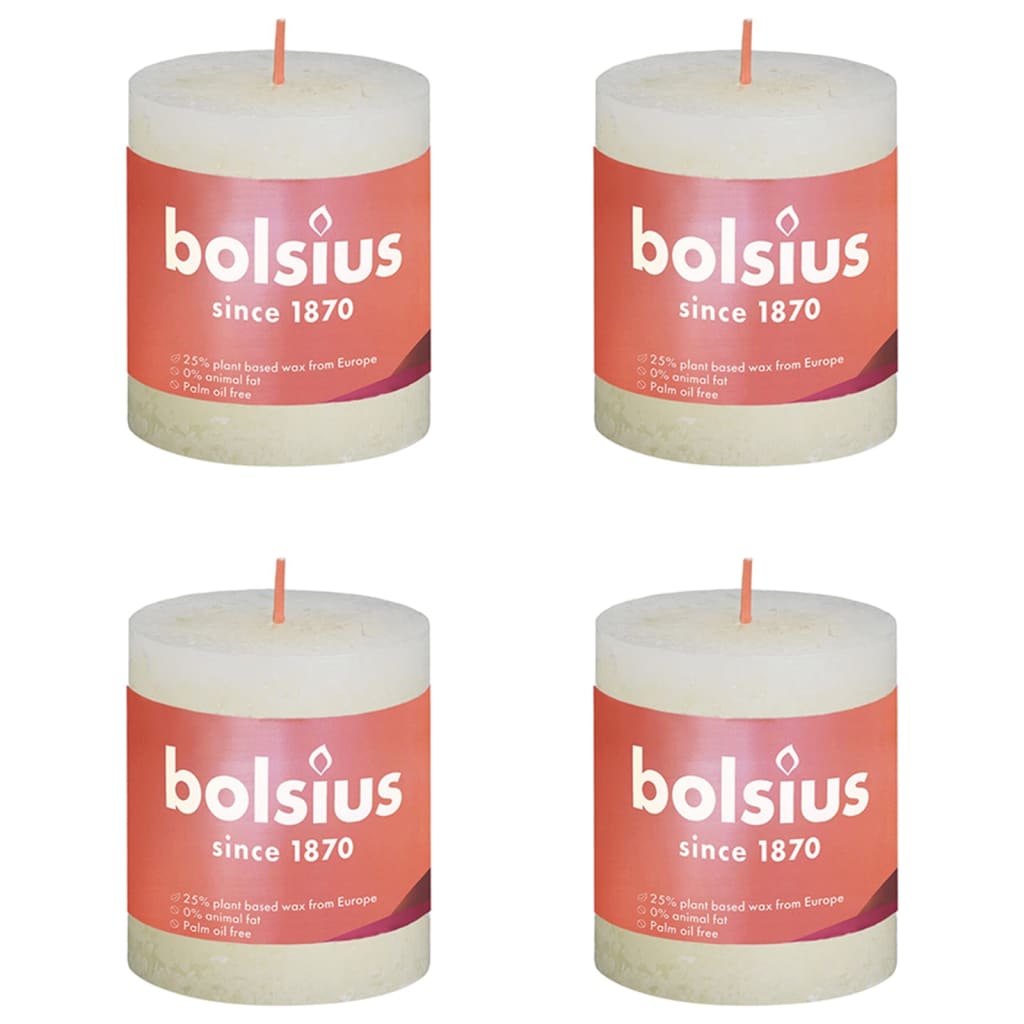 Bolsius Rustic Pillar Candles Shine 4 pcs 80x68 mm Soft Pearl