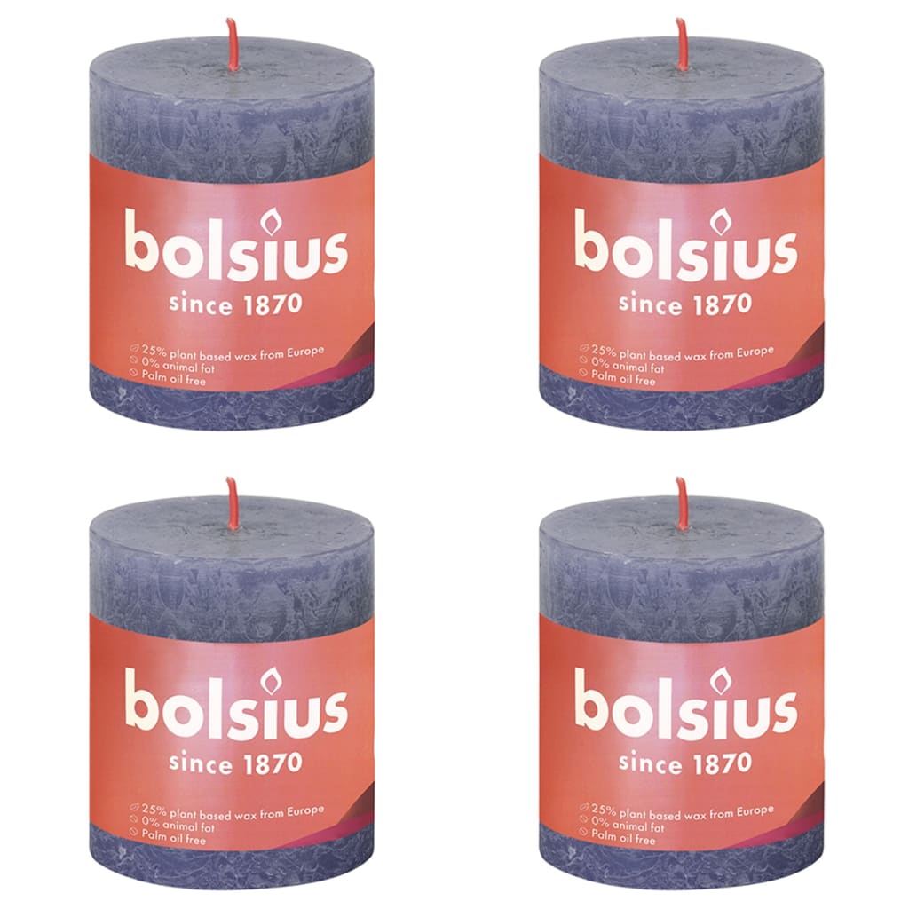 Bolsius Rustic Pillar Candles Shine 4 pcs 80x68 mm Twilight Blue