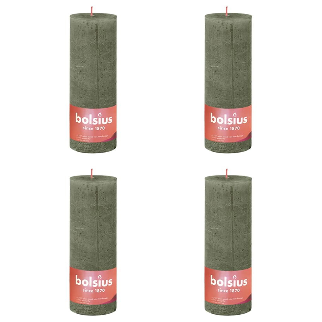 Bolsius Rustic Pillar Candles Shine 4 pcs 190x68 mm Fresh Olive