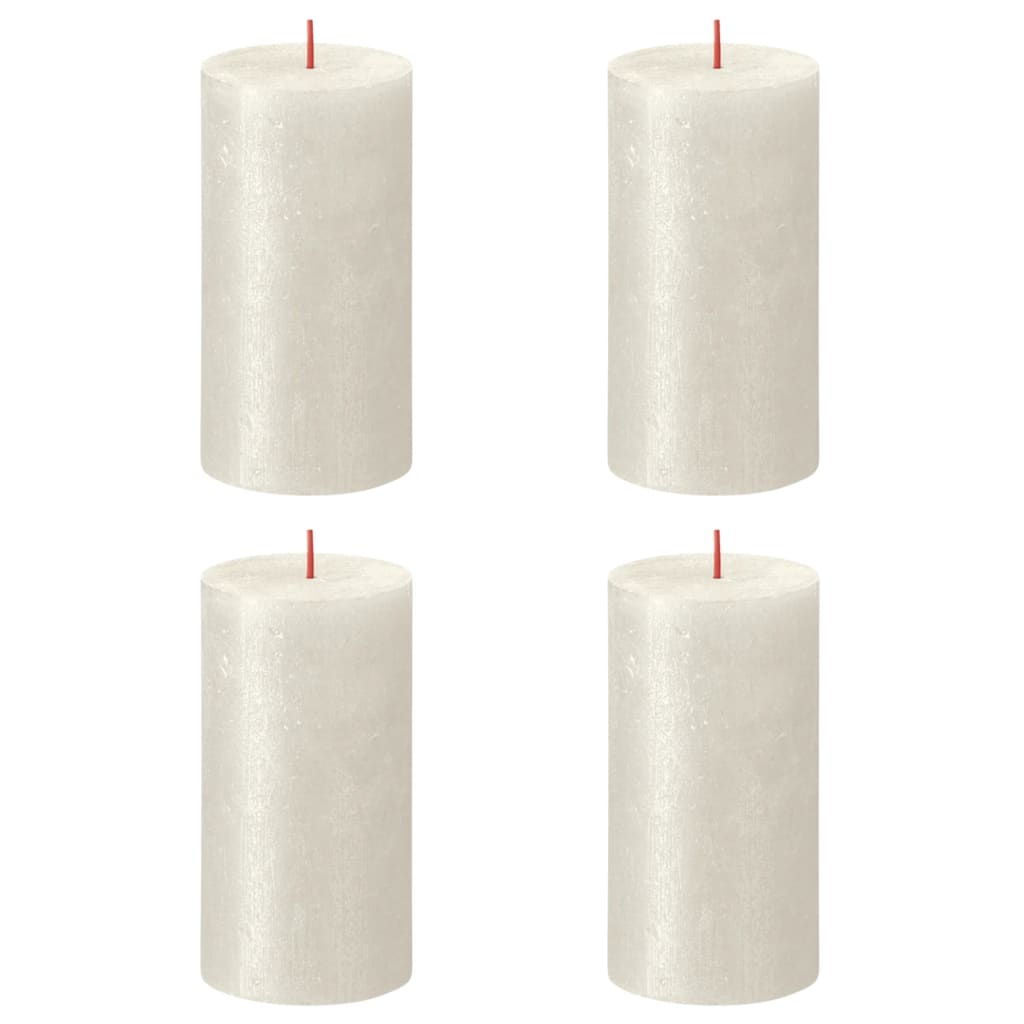 Bolsius Rustic Pillar Candles Shimmer 4 pcs 130x68 mm Ivory