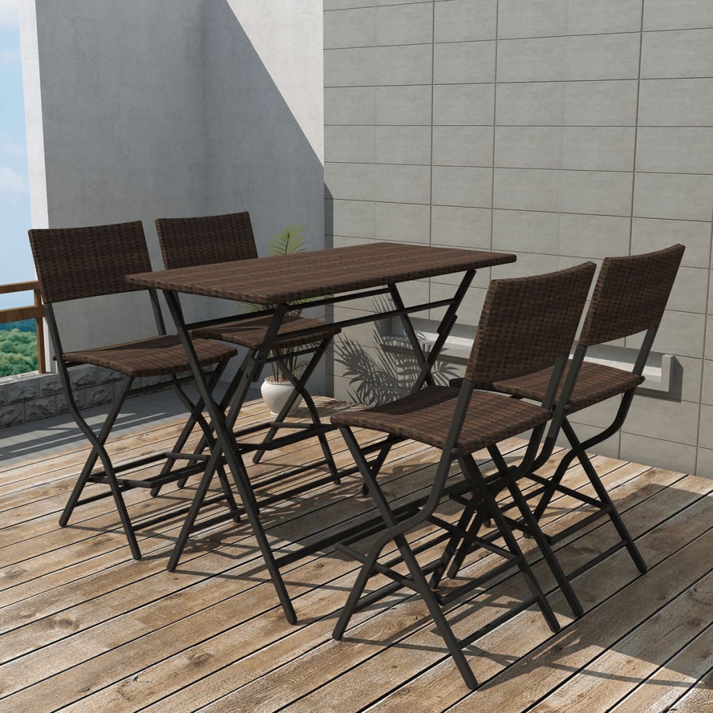 vidaXL 5 Piece Folding Outdoor Dining Set Steel Poly Rattan Brown