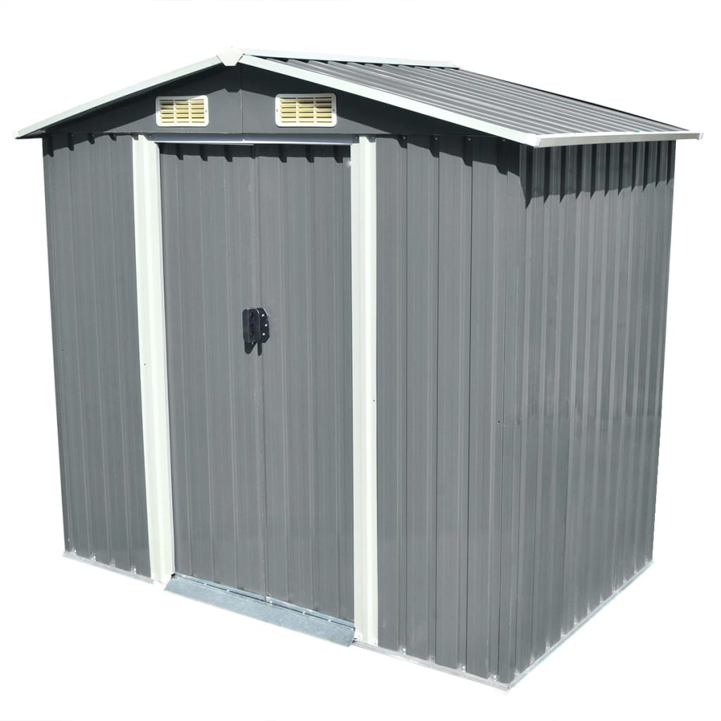 vidaXL Garden Storage Shed Grey Metal 204x132x186 cm