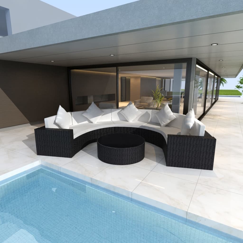 vidaXL 6 Piece Garden Lounge Set with Cushions Poly Rattan Black