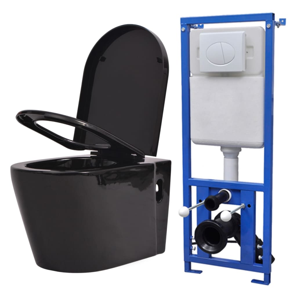 vidaXL Wall Hung Toilet with Concealed Cistern Ceramic Black