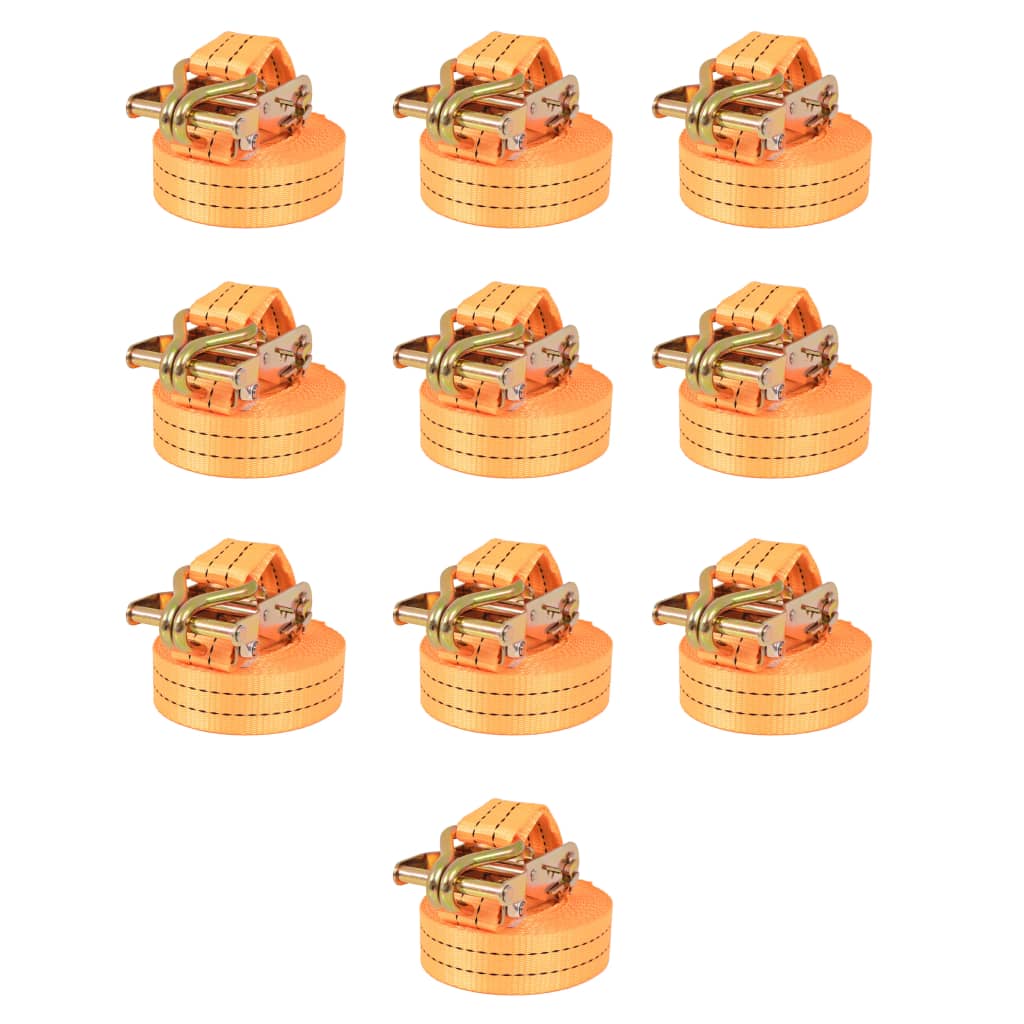 vidaXL Ratchet Tie Down Straps 10 pcs 1 Tonnes 6mx38mm Orange