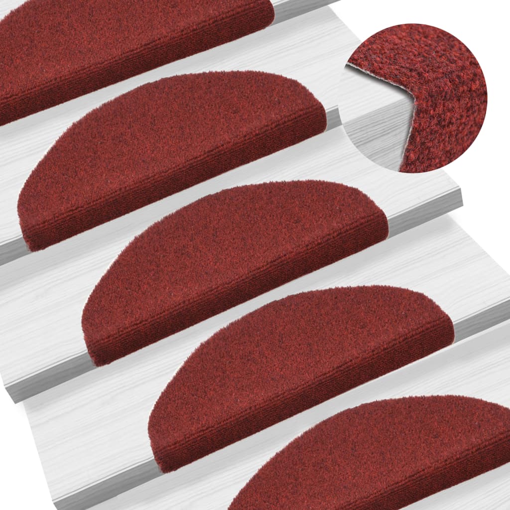 vidaXL 15 pcs Self-adhesive Stair Mats Needle Punch 65x21x4 cm Red