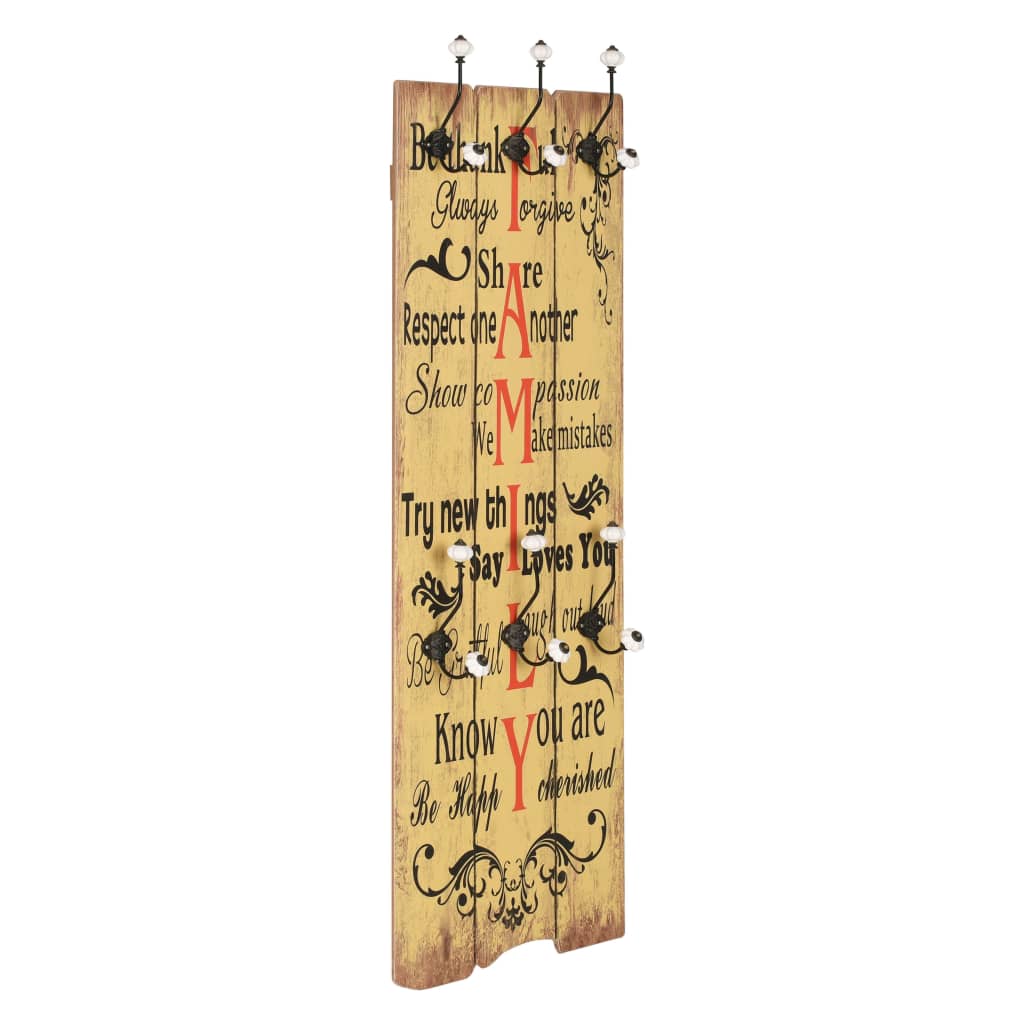 vidaXL Wall-mounted Coat Rack with 6 Hooks 120x40 cm FAMILY