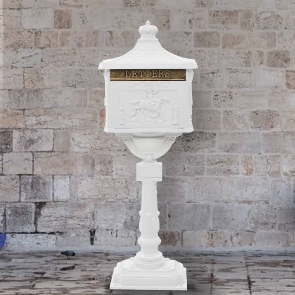 vidaXL Pedestal Letterbox Aluminium Vintage Style Rustproof White