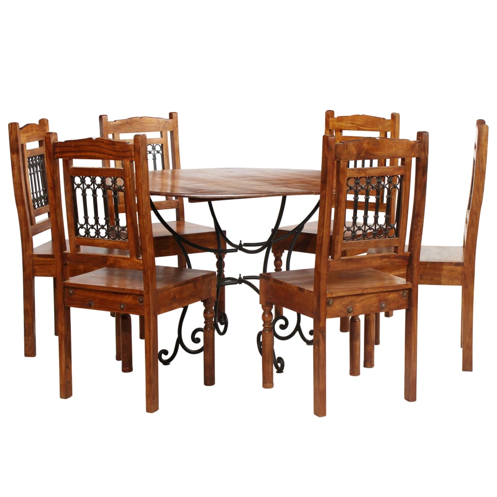 vidaXL Dining Table Set 7 Piece Solid Acacia Wood with Sheesham Finish
