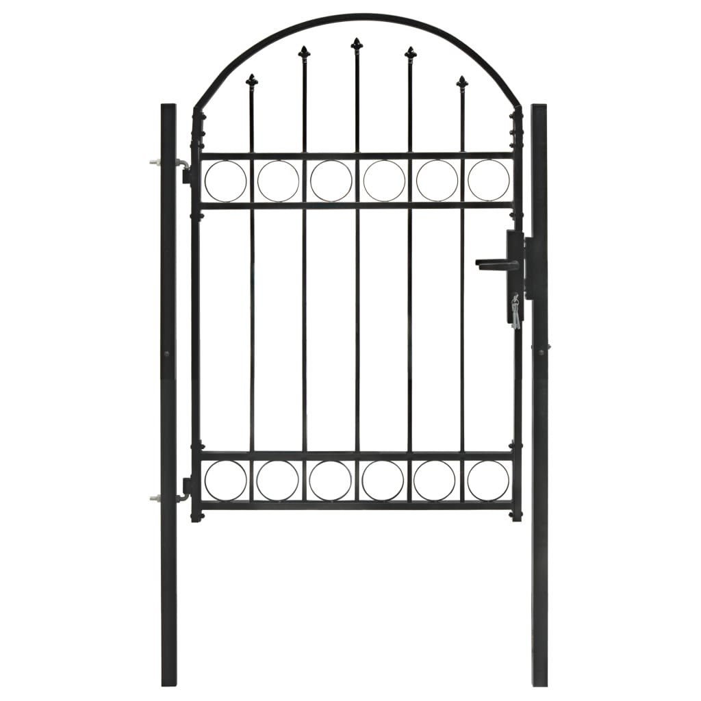 vidaXL Fence Gate with Arched Top Steel 100x125 cm Black