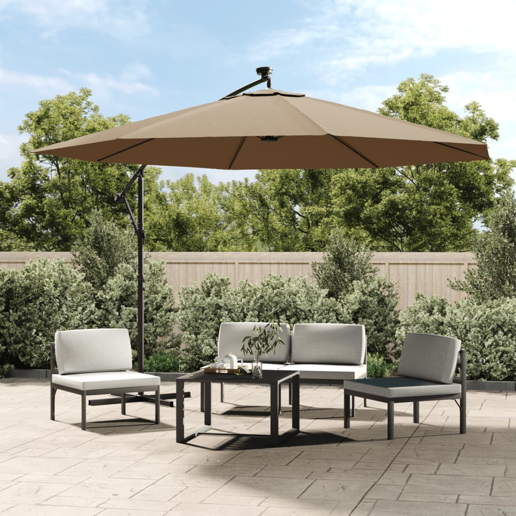 vidaXL Cantilever Umbrella with LED Lights and Metal Pole 350 cm Taupe