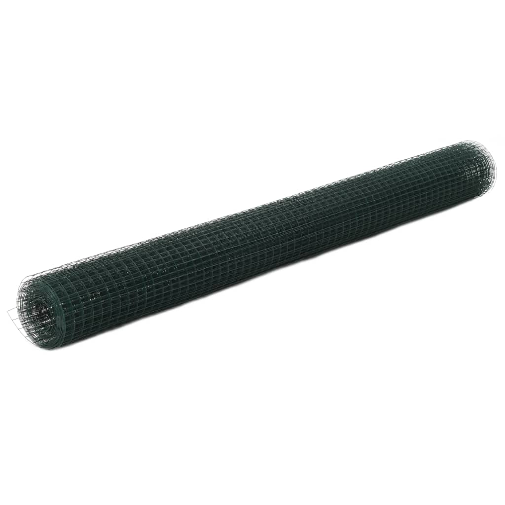 vidaXL Chicken Wire Fence Steel with PVC Coating 25x1.5 m Green