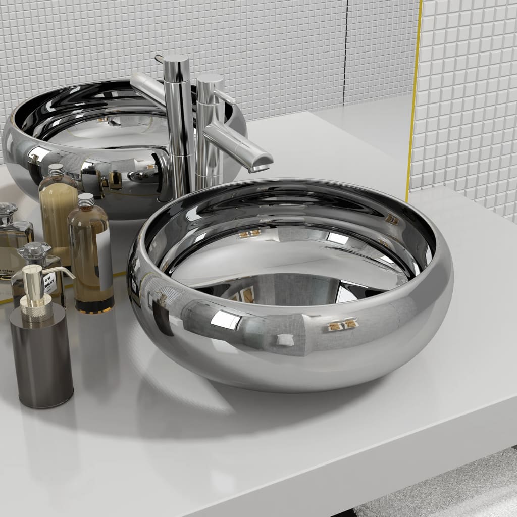 vidaXL Wash Basin 40x15 cm Ceramic Silver