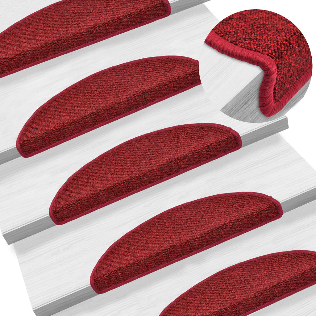 vidaXL Carpet Stair Treads 15 pcs Bordeaux Red 56x17x3 cm