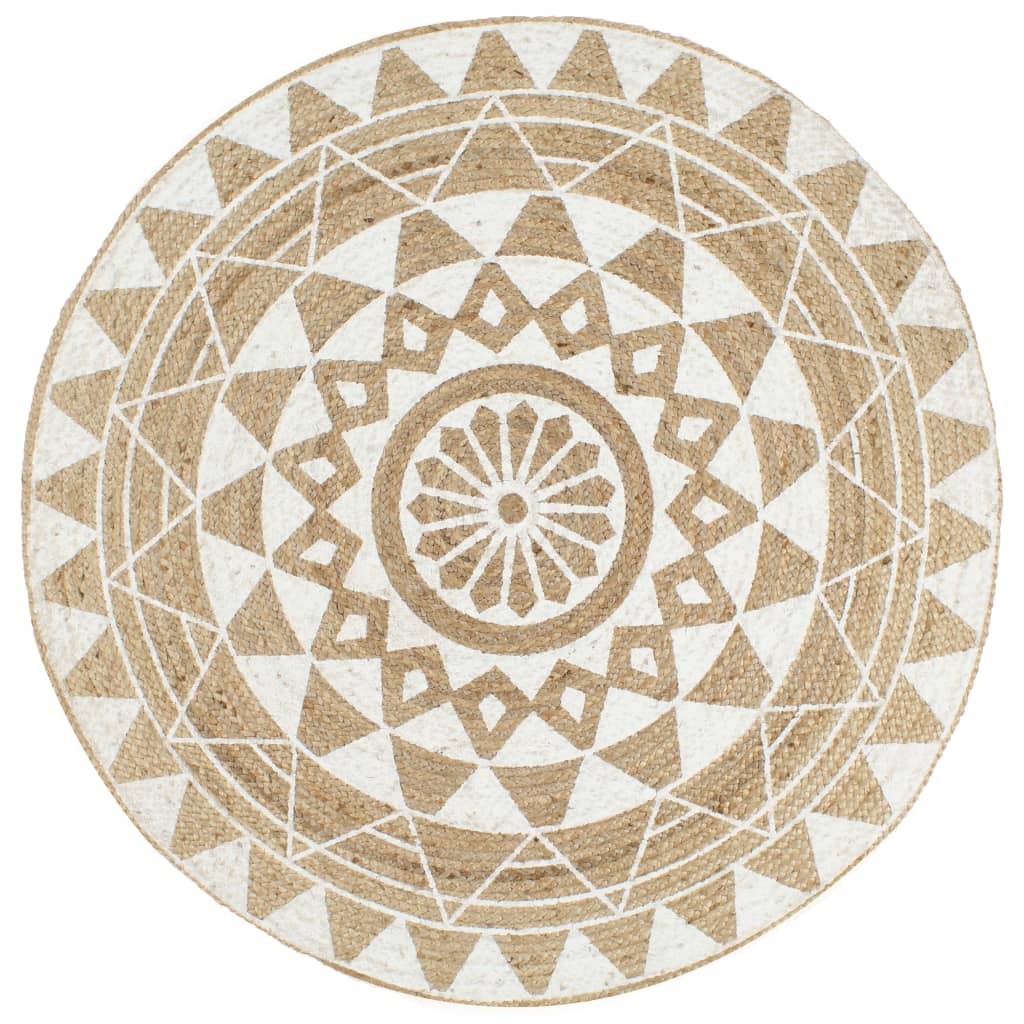 vidaXL Handmade Rug Jute with White Print 120 cm