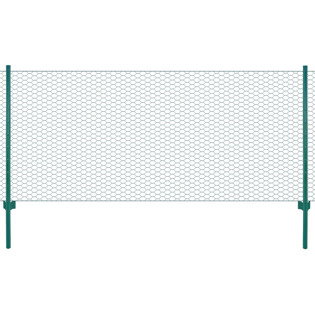 vidaXL Wire Mesh Fence with Posts Steel 25x0.75 m Green