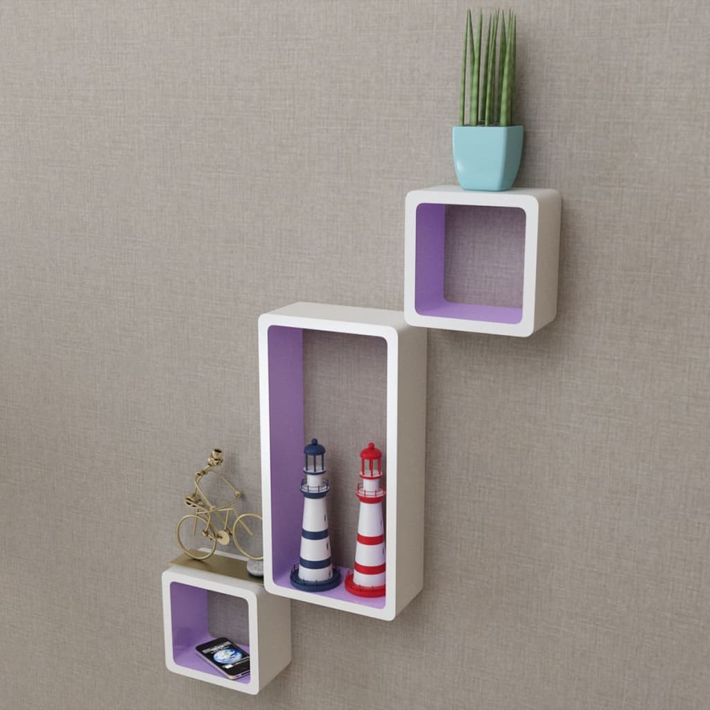 vidaXL Wall Cube Shelves 6 pcs White and Purple