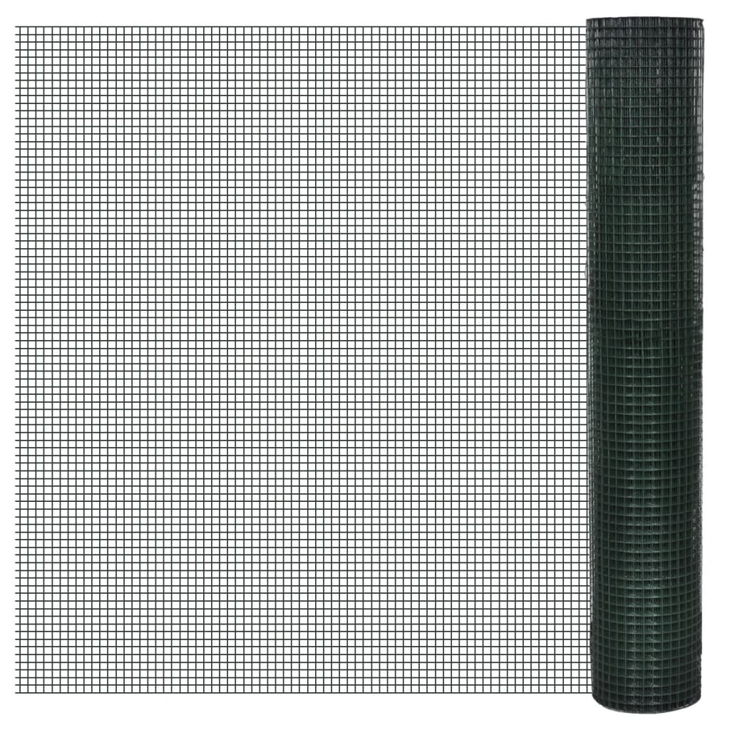 vidaXL Chicken Wire Fence Galvanised with PVC Coating 25x1 m Green
