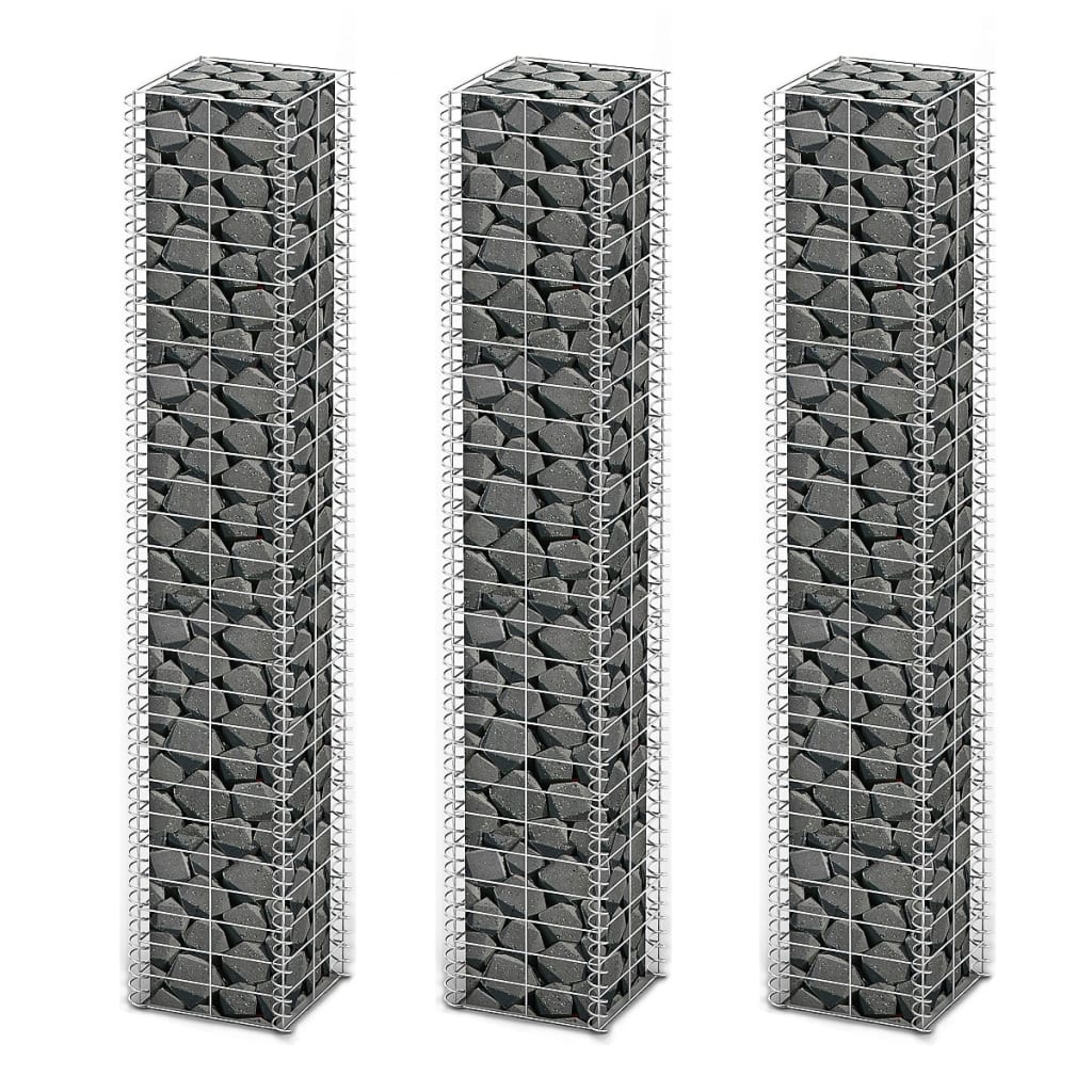 vidaXL Gabion Set 3 pcs Galvanised Wire 25 x 25 x 150 cm