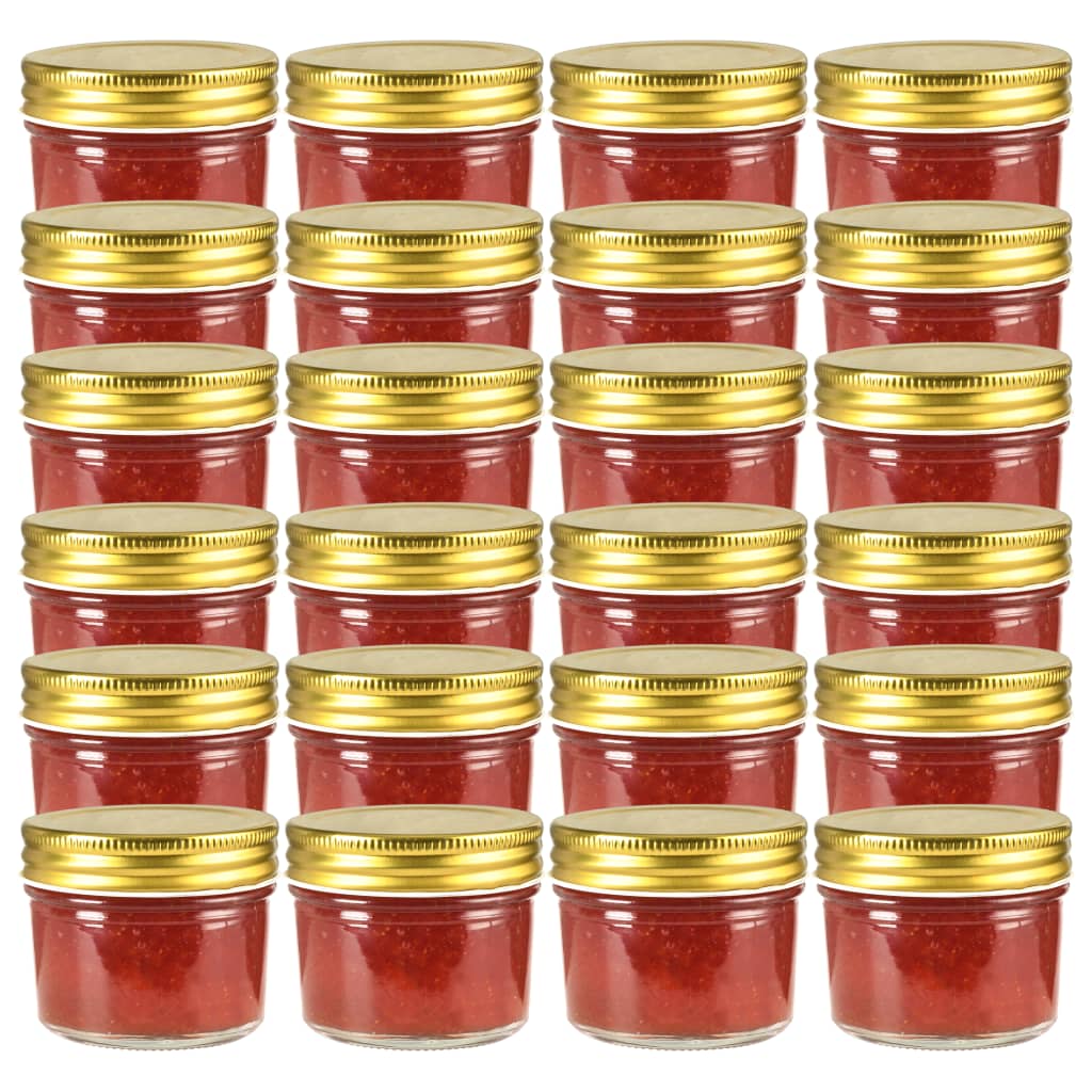vidaXL Glass Jam Jars with Gold Lids 24 pcs 110 ml