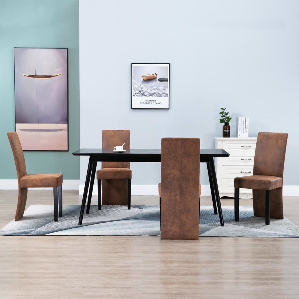 vidaXL Dining Chairs 4 pcs Brown Faux Suede Leather