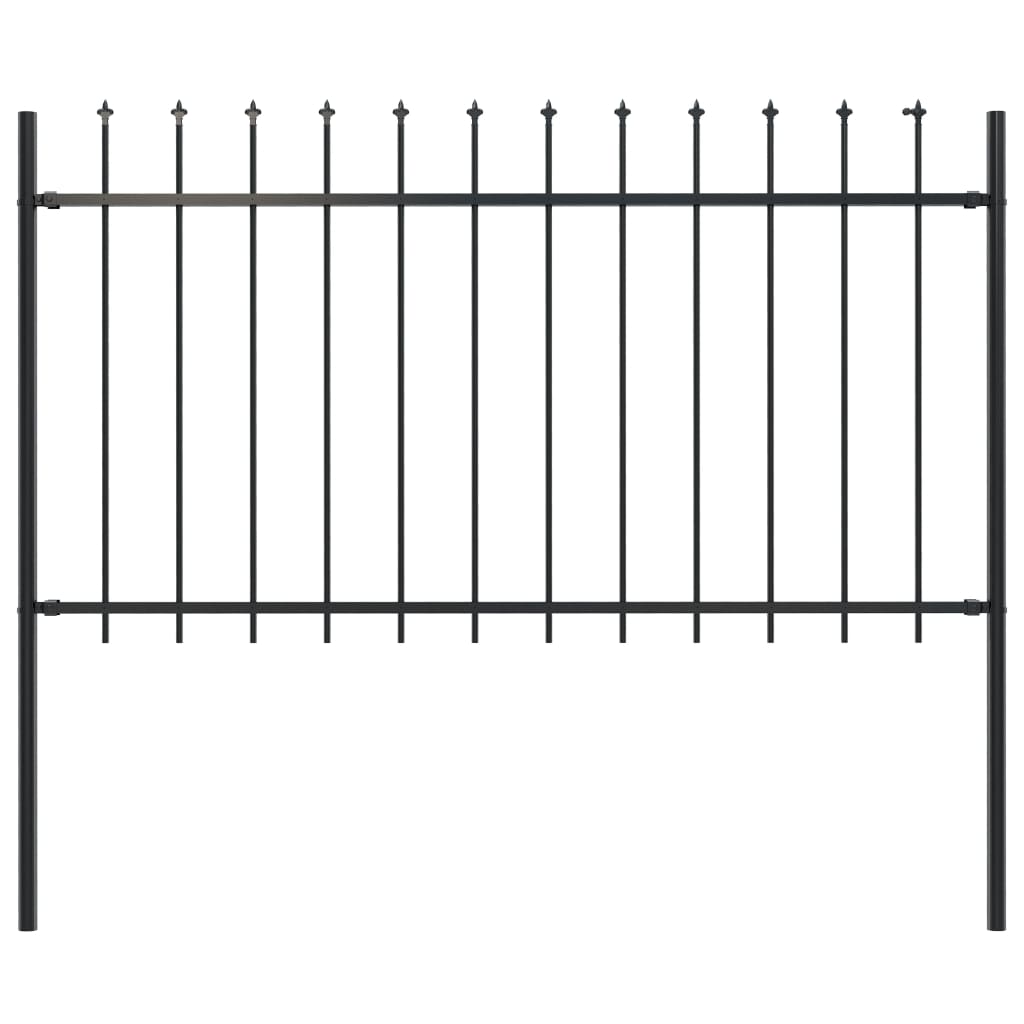 vidaXL Garden Fence with Spear Top Steel 1.7x1 m Black