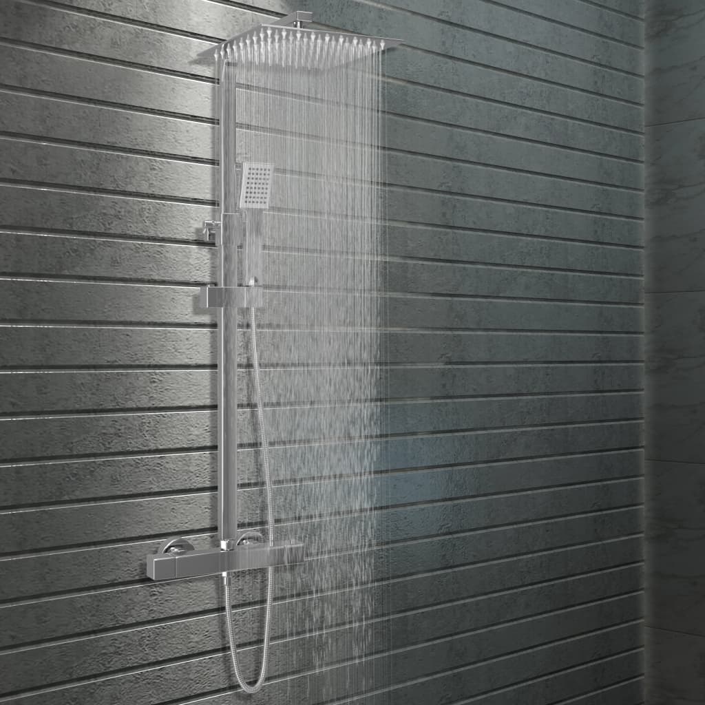 vidaXL Dual Head Shower Set with Thermostat Stainless Steel