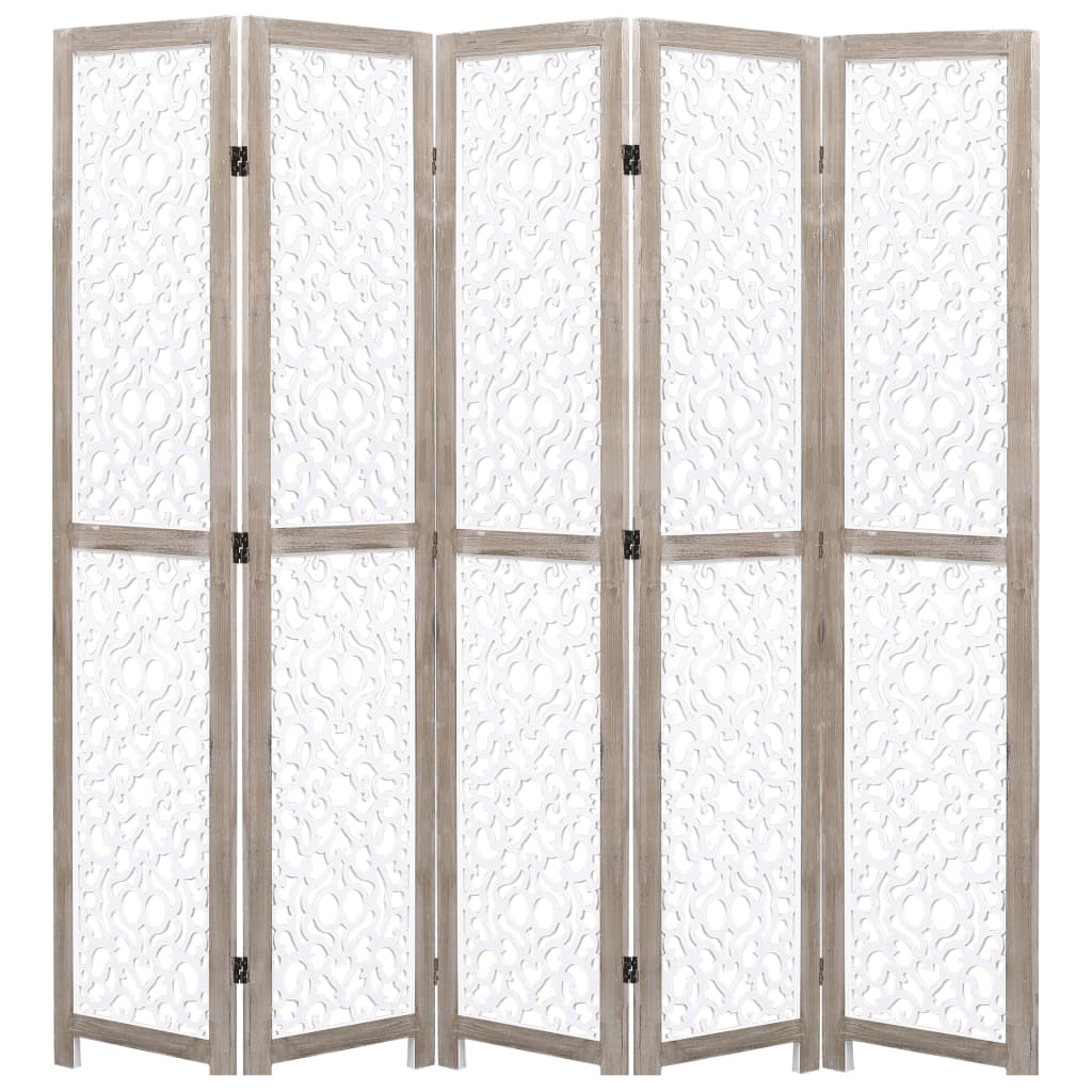 vidaXL 5-Panel Room Divider White 175x165 cm Solid Wood