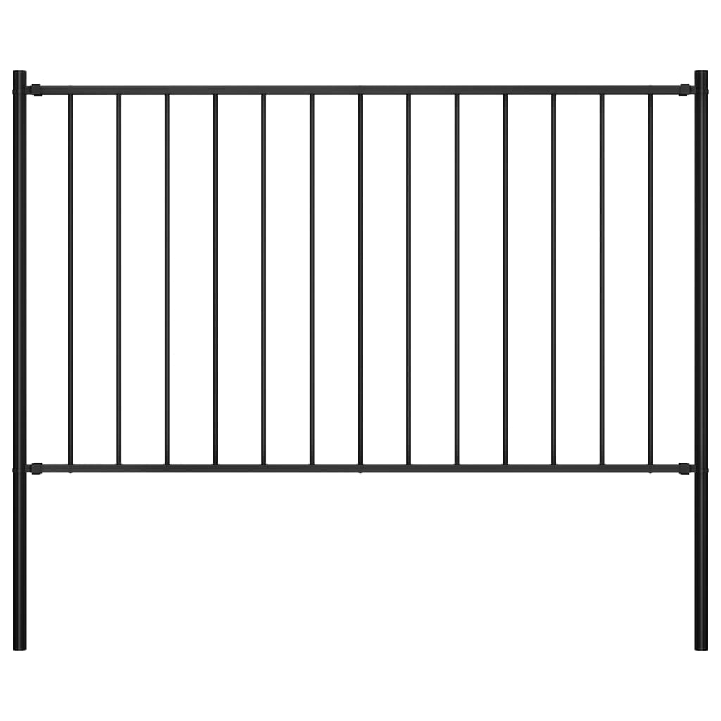 vidaXL Fence Panel with Posts Powder-coated Steel 1.7x1 m Black