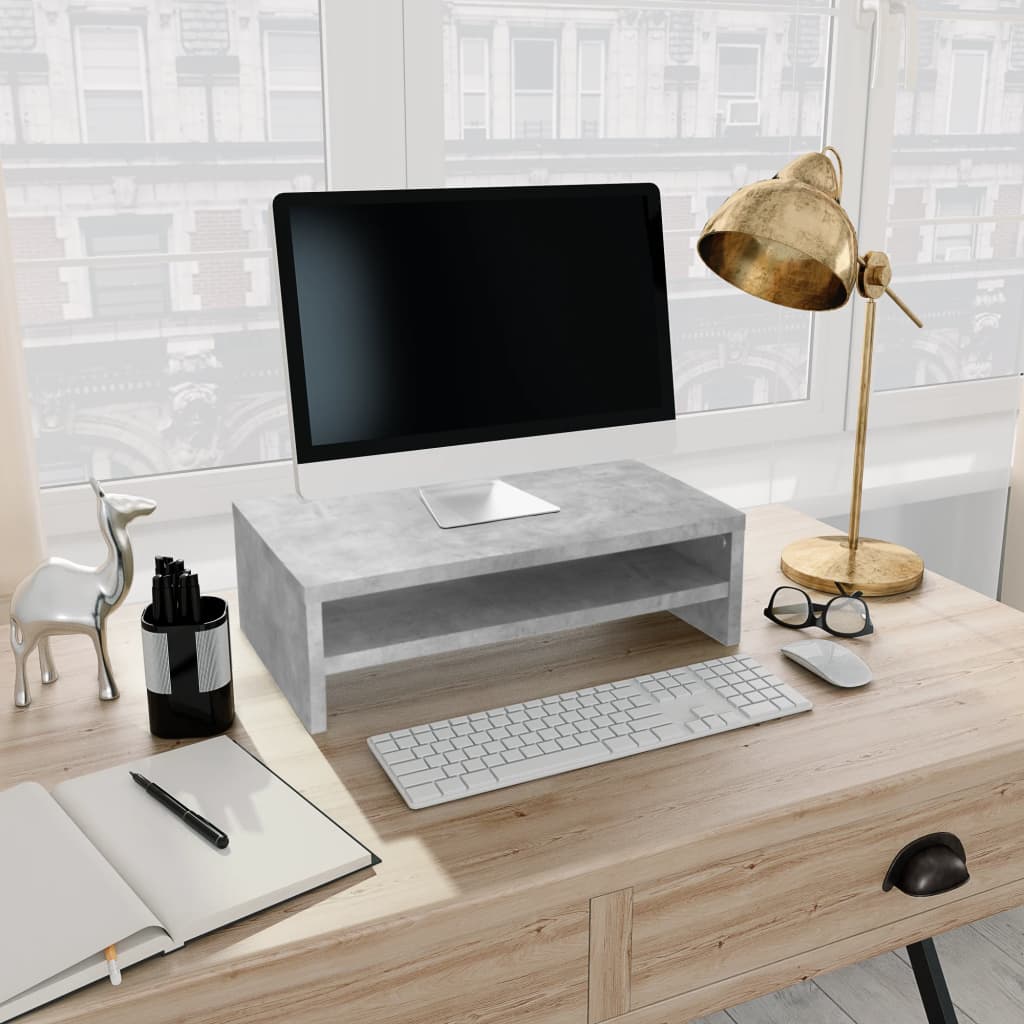 vidaXL Monitor Stand Concrete Grey 42x24x13 cm Engineered Wood