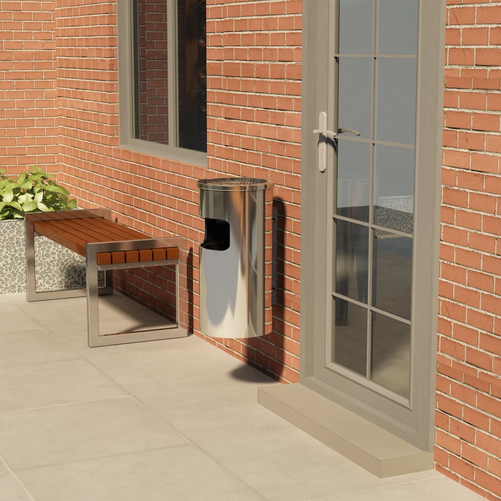 vidaXL Wall Ashtray Dustbin Stainless Steel 26 L