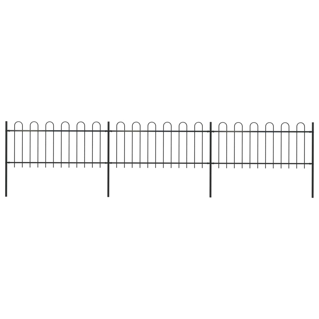 vidaXL Garden Fence with Hoop Top Steel 5.1x0.8 m Black