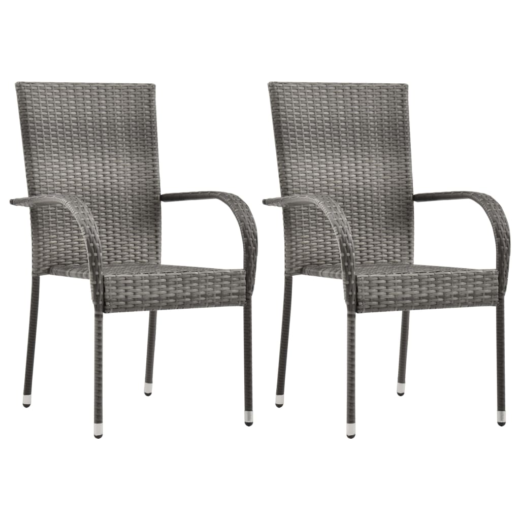 vidaXL Stackable Outdoor Chairs 2 pcs Grey Poly Rattan