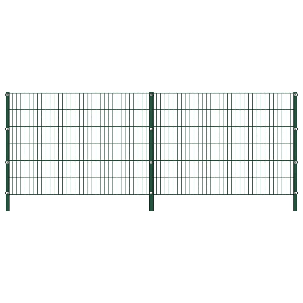 vidaXL Fence Panel with Posts Iron 3.4x1.2 m Green