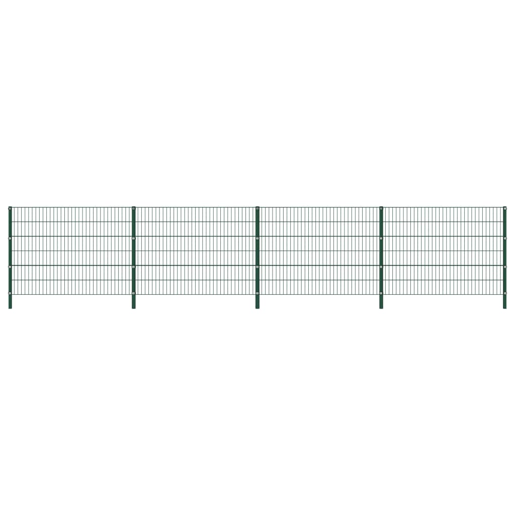 vidaXL Fence Panel with Posts Iron 6.8x1.2 m Green
