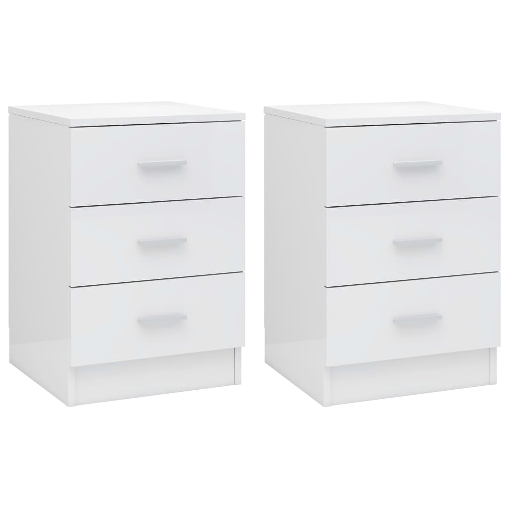 vidaXL Bedside Cabinets 2 pcs High Gloss White 38x35x56 cm Engineered Wood