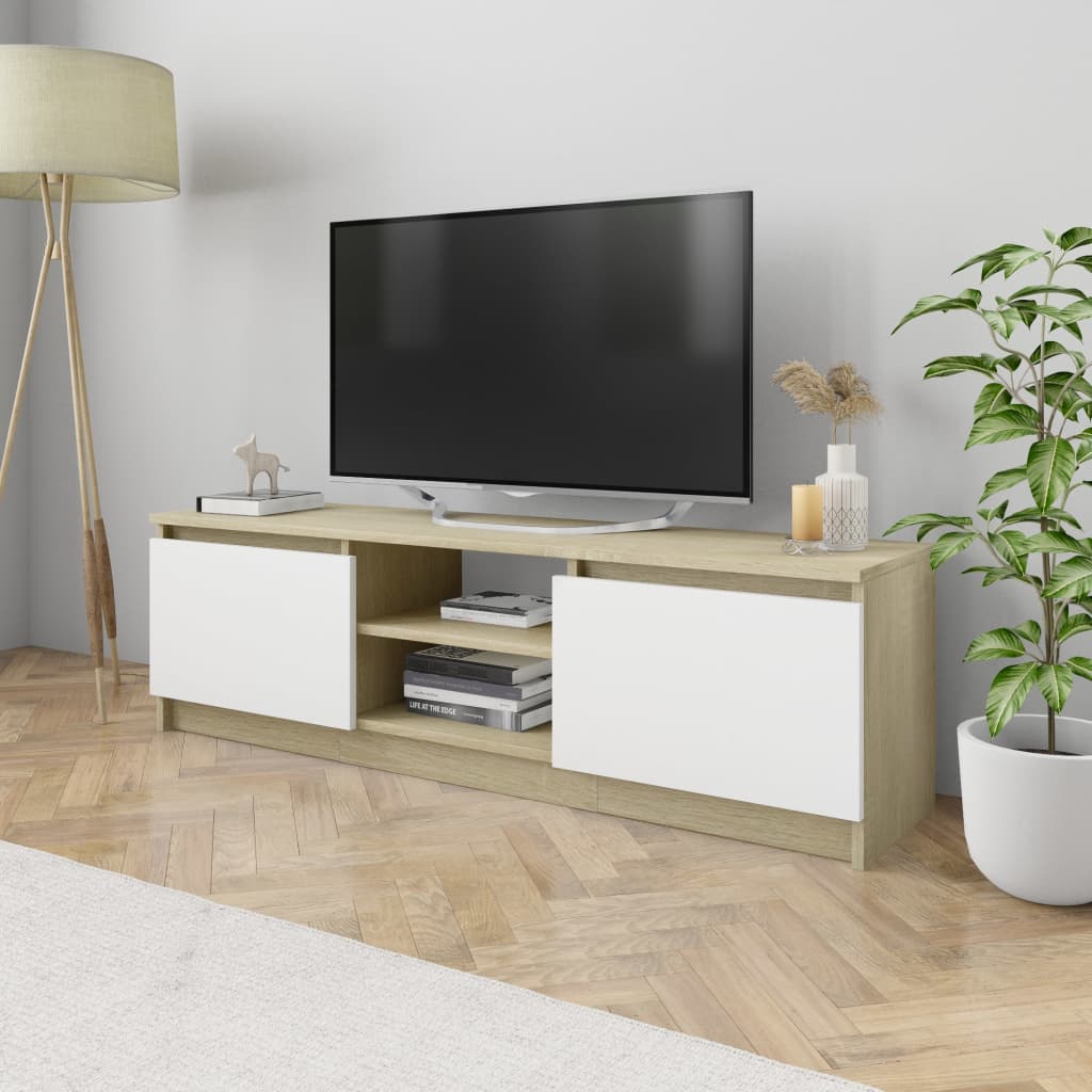 vidaXL TV Cabinet White and Sonoma Oak 120x30x35.5 cm Engineered Wood
