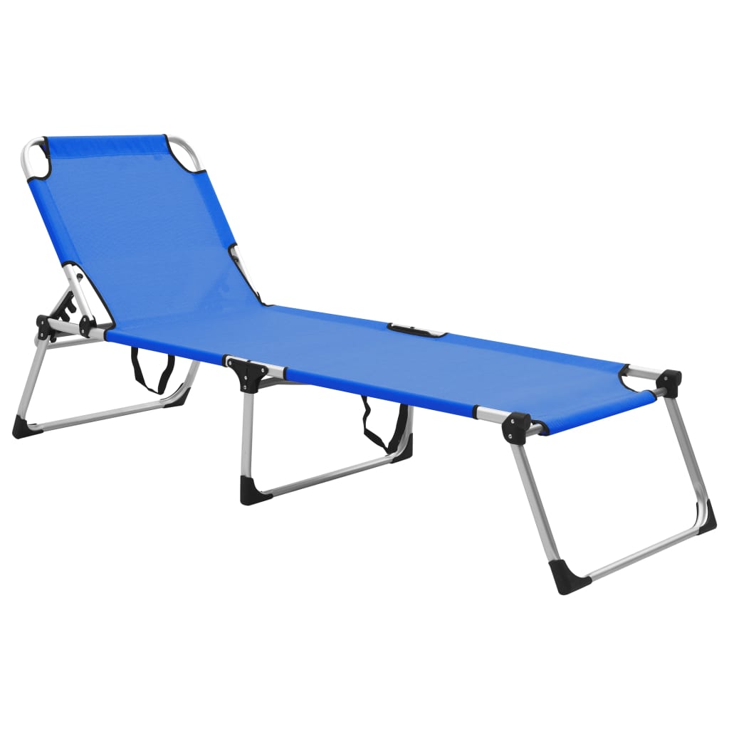 vidaXL Extra High Folding Senior Sunbed Blue Aluminium