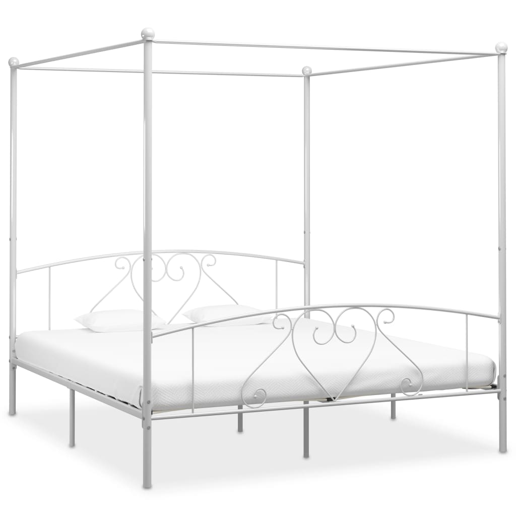 vidaXL Canopy Bed Frame White Metal 6FT Super King