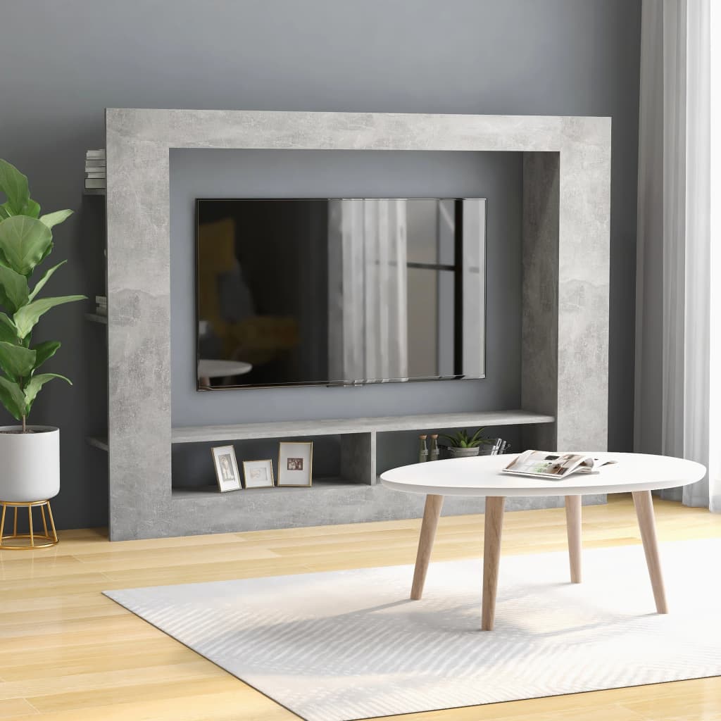 vidaXL TV Cabinet Concrete Grey 152x22x113 cm Engineered Wood