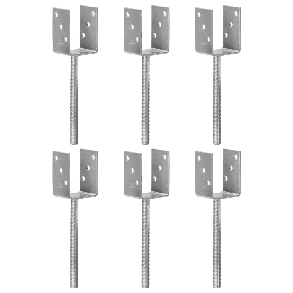 vidaXL Fence Anchors 6 pcs Silver 7x6x30 cm Galvanised Steel