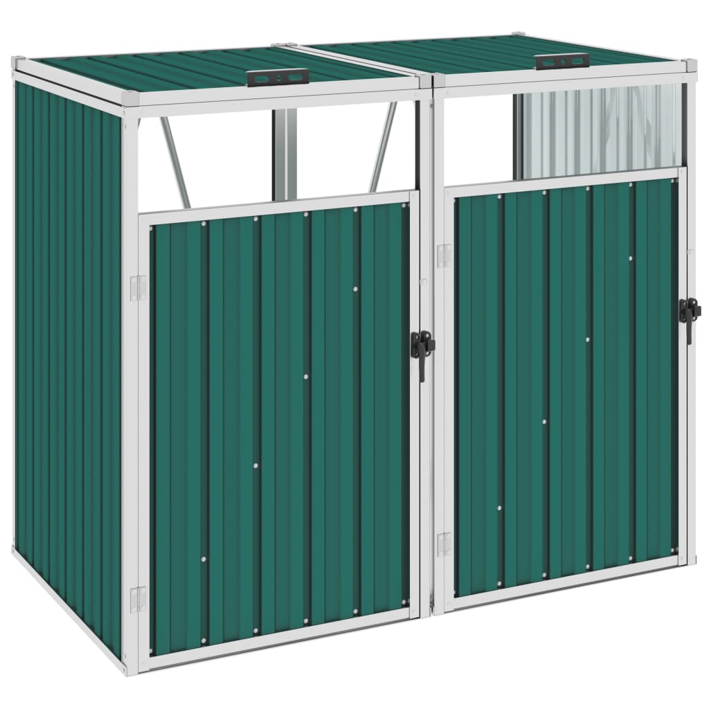 vidaXL Double Garbage Bin Shed Green 143x81x121 cm Steel