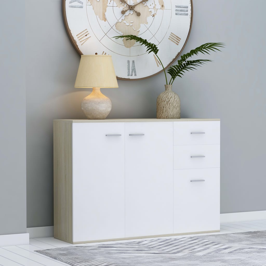 vidaXL Sideboard White and Sonoma Oak 105x30x75 cm Engineered Wood