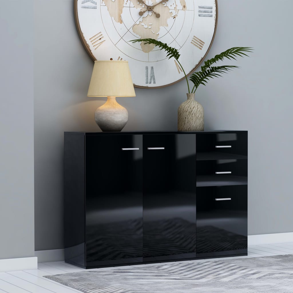vidaXL Sideboard High Gloss Black 105x30x75 cm Engineered Wood
