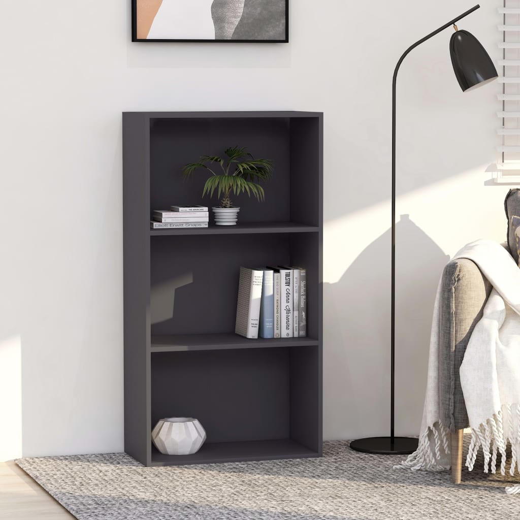 vidaXL 3-Tier Book Cabinet Grey 60x30x114 cm Engineered Wood